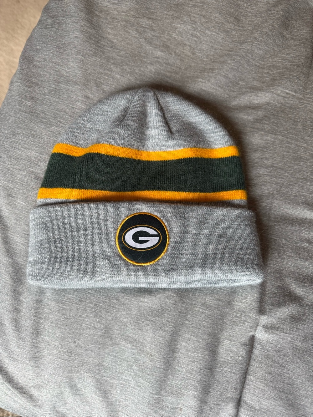 Fanatics Gray Green Bay Packers Cuffed Beanie with Green and Yellow Stripes